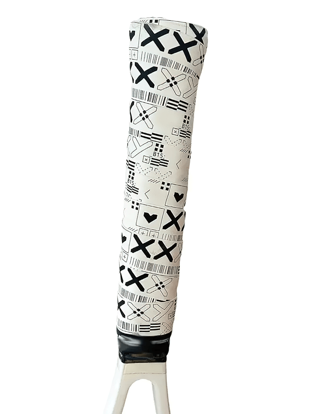 Sweat-Absorbing Anti-Slip Tennis Racket Grip Tape - SF3482 wrapped on racket handle with black and white pattern.